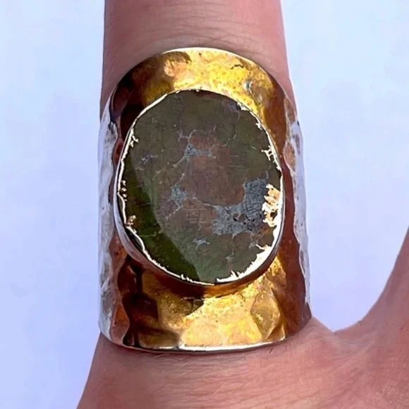 7.5 7.75 8 Moss Agate Gem Gemstone Fine Art Ring Solid Metal Plated Gold Filled
